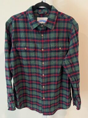Harpoon Red and Green Plaid Flannel Button Down Shirt Mens Sz Large